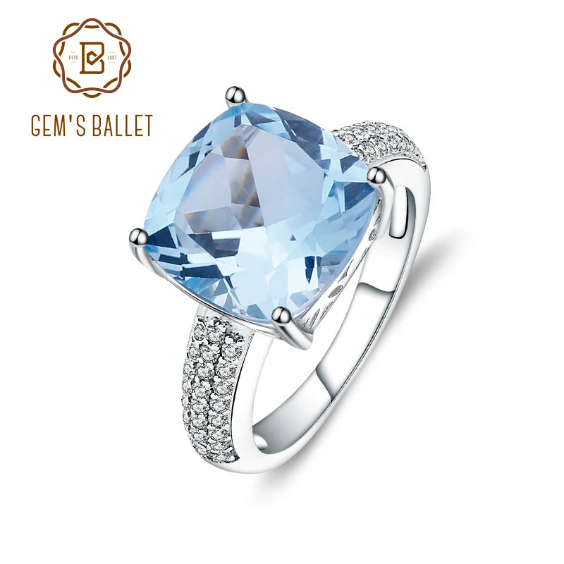 Rings Gem's Ballet 10.18Ct Natural Sky Blue Topaz Gemstone Wedding Ring 925 Sterling Silver Fine Jewelry For Women Cocktail Ring CHINA