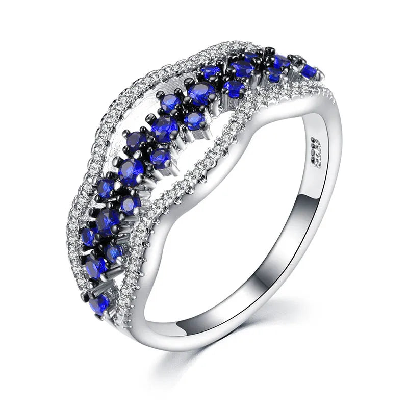 Cellacity Sapphire Rings for Women Silver 925 Fine Jewelry with Gemstones Size5,6,7,8,9,10 Chic Female Anniversary Ring Party