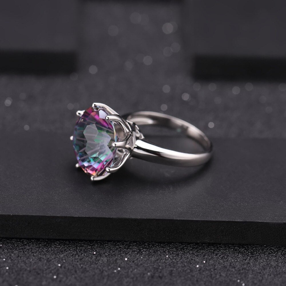 GEM&#39;S BALLET Natural Rainbow Mystic Quartz Gemstone Set 925 Sterling Silver Ring Earrings Jewelry Set For Women Wedding Jewelry