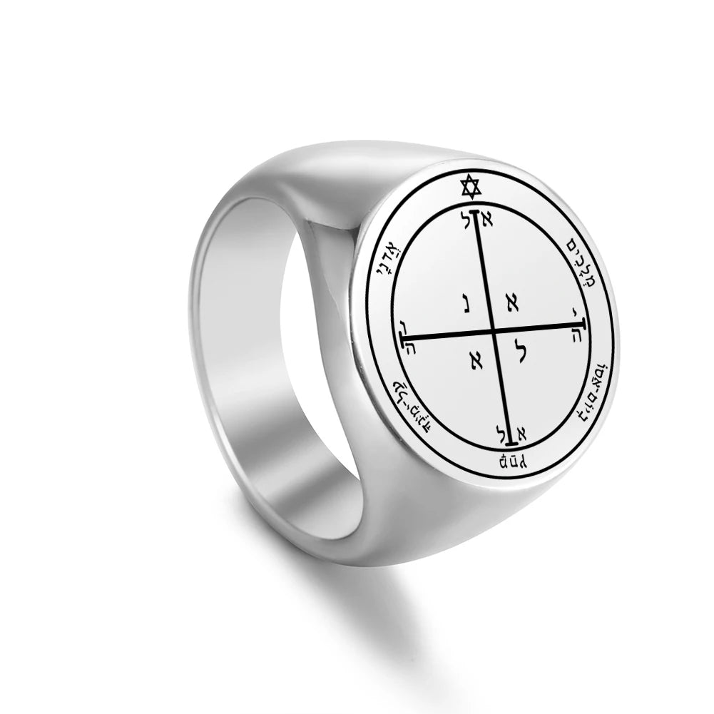 Dawapara Solomon Rings for Men Talisman Key of Solomon Amulet Punk Ring Stainless Steel Jewelry