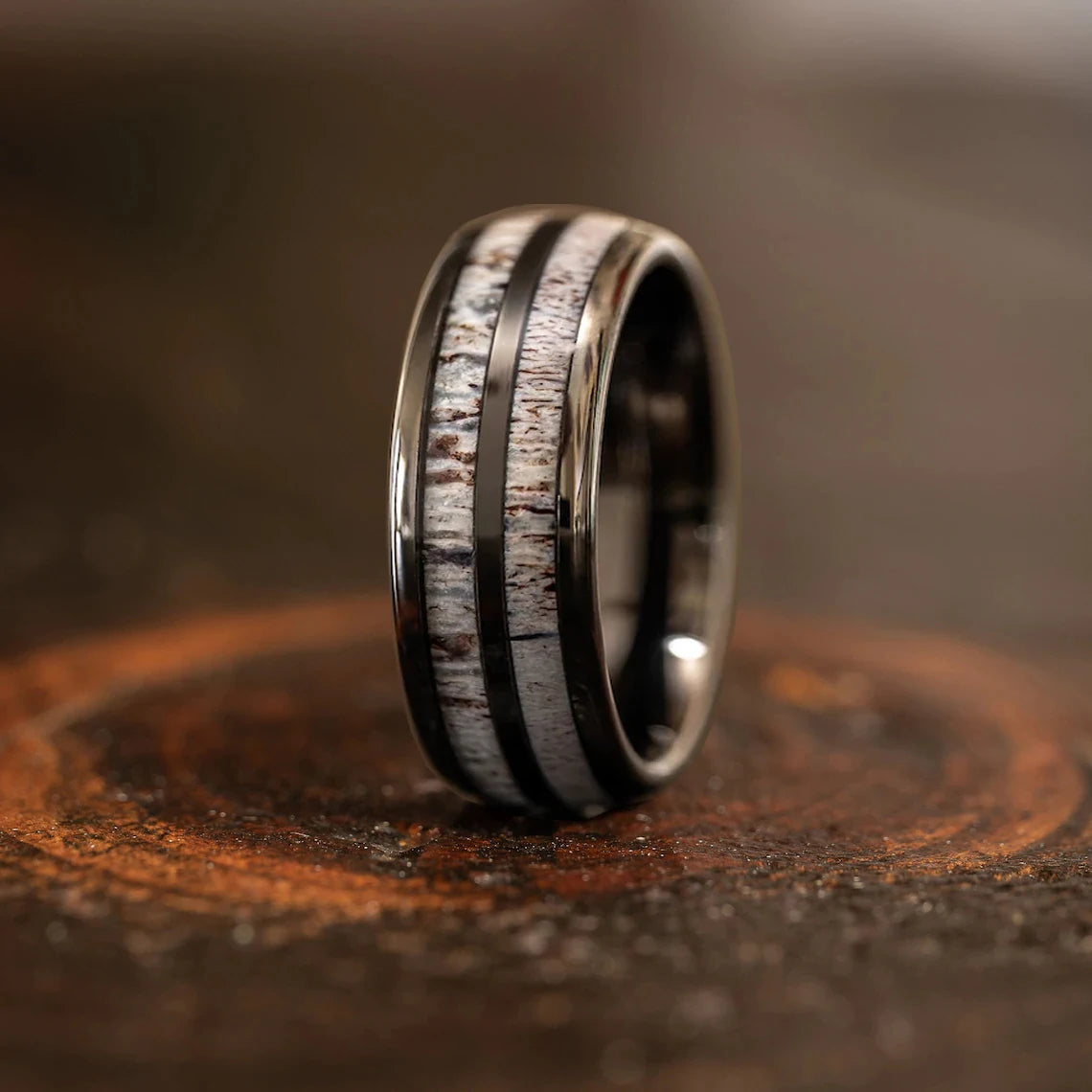 Fashion 8mm Deer Antler Black Titanium Stainles Steel Rings For Men Women Forest Elk Antler Ring Wedding Ring Men Wedding Band