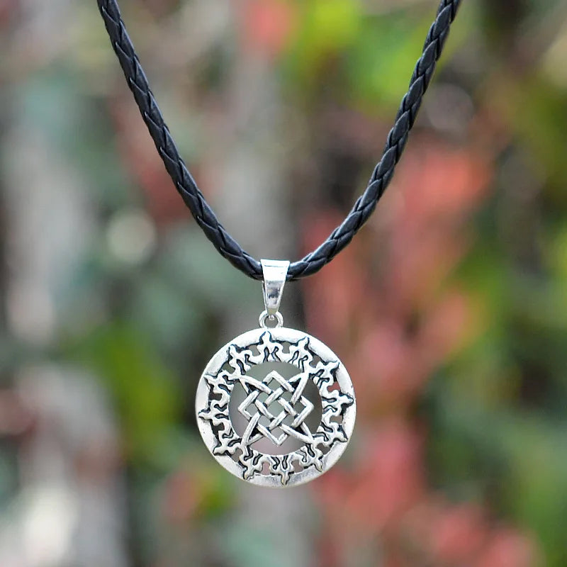 Slavic Kolovrat Wheel Amulet Pagan Pendant Necklace Viking Runes Star Of Russia Pentagram Talisman Vintage Jewelry Necklace