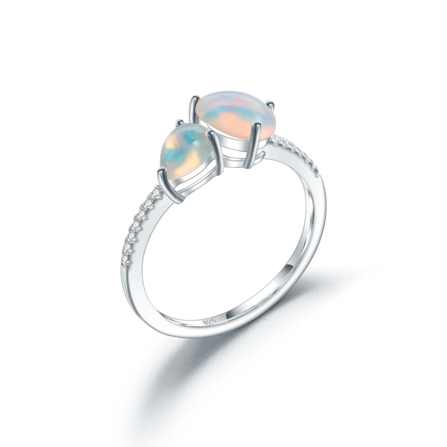 Gem's Beauty 925 Sterling Silver Fine Jewelry Rings Exquisite Pear Cut Natural Ethiopia Opal Adjustable Open Rings For Women Ethiopia Opal CHINA