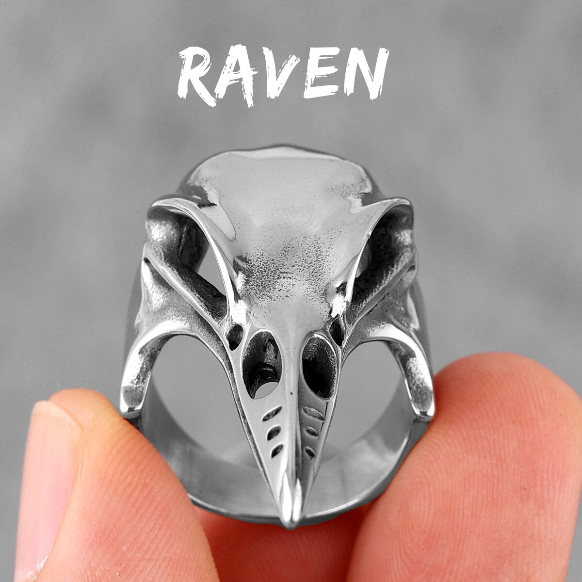 Viking Crow Skull Stainless Steel Mens Rings Punk Amulet Gothic for Male Boyfriend Biker Jewelry Creativity Gift R705-Silver