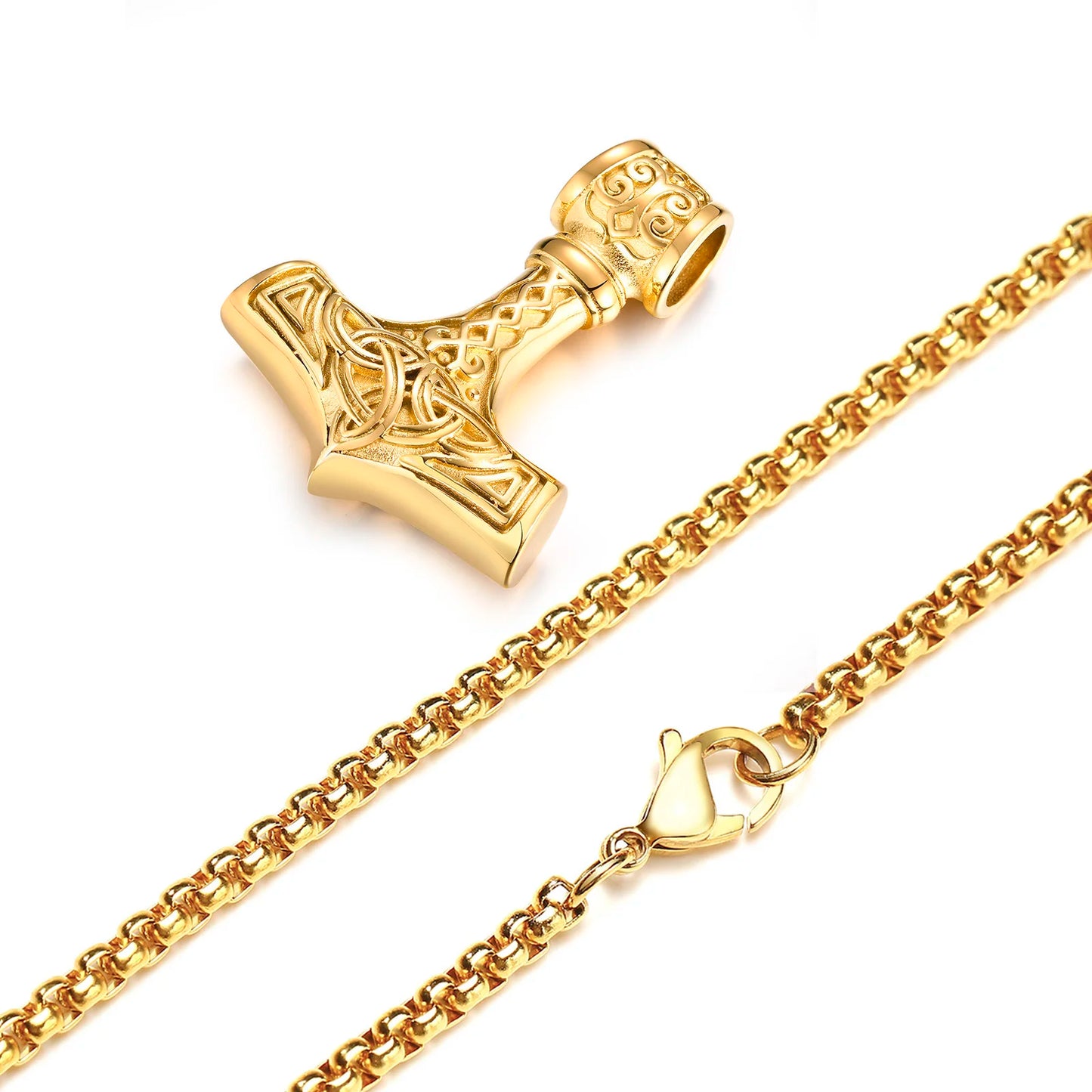 Vnox Vintage Men Norse Viking Necklaces,Rock Punk Retro Thor Mjolnir Hammer Pendant,Scandinavian Nodic Amulet Rune Neck Jewelry