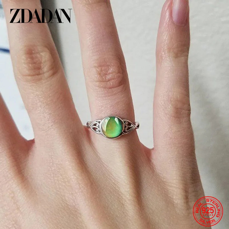 ZDADAN 925 Silver Oval Mood Temperature Change Ring For Women Charm Wedding Party Jewelry Gifts