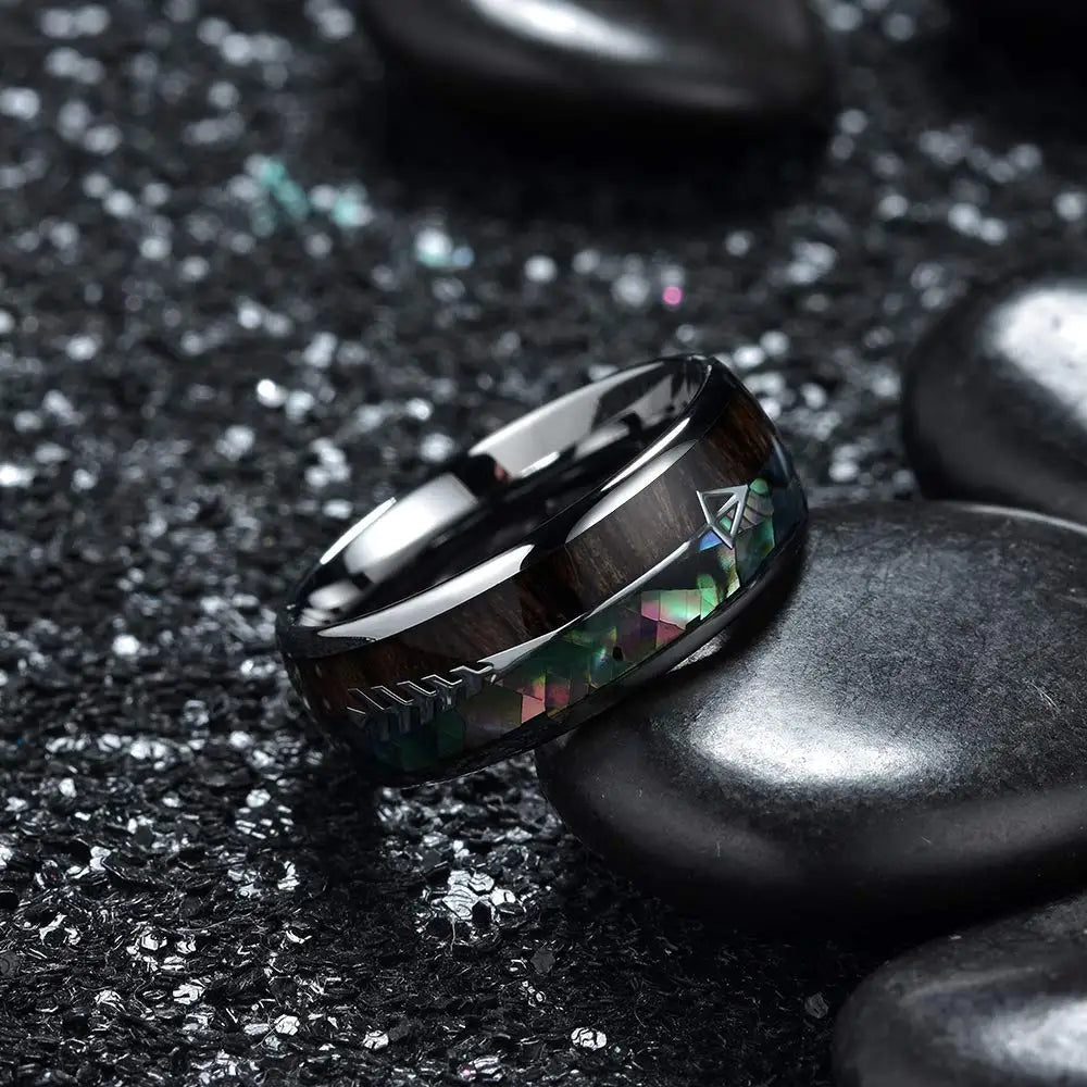 Fashion 8MM Rose Gold Color Stainless Steel Rings For Men Women Colorful Abalone Shell  Inlaid Men Rings Wedding Party Jewelry