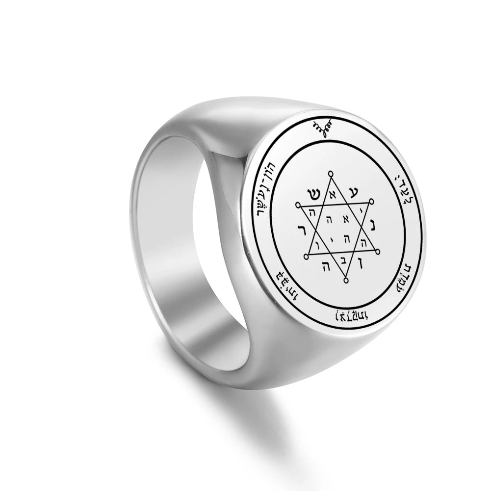 Dawapara Solomon Rings for Men Talisman Key of Solomon Amulet Punk Ring Stainless Steel Jewelry