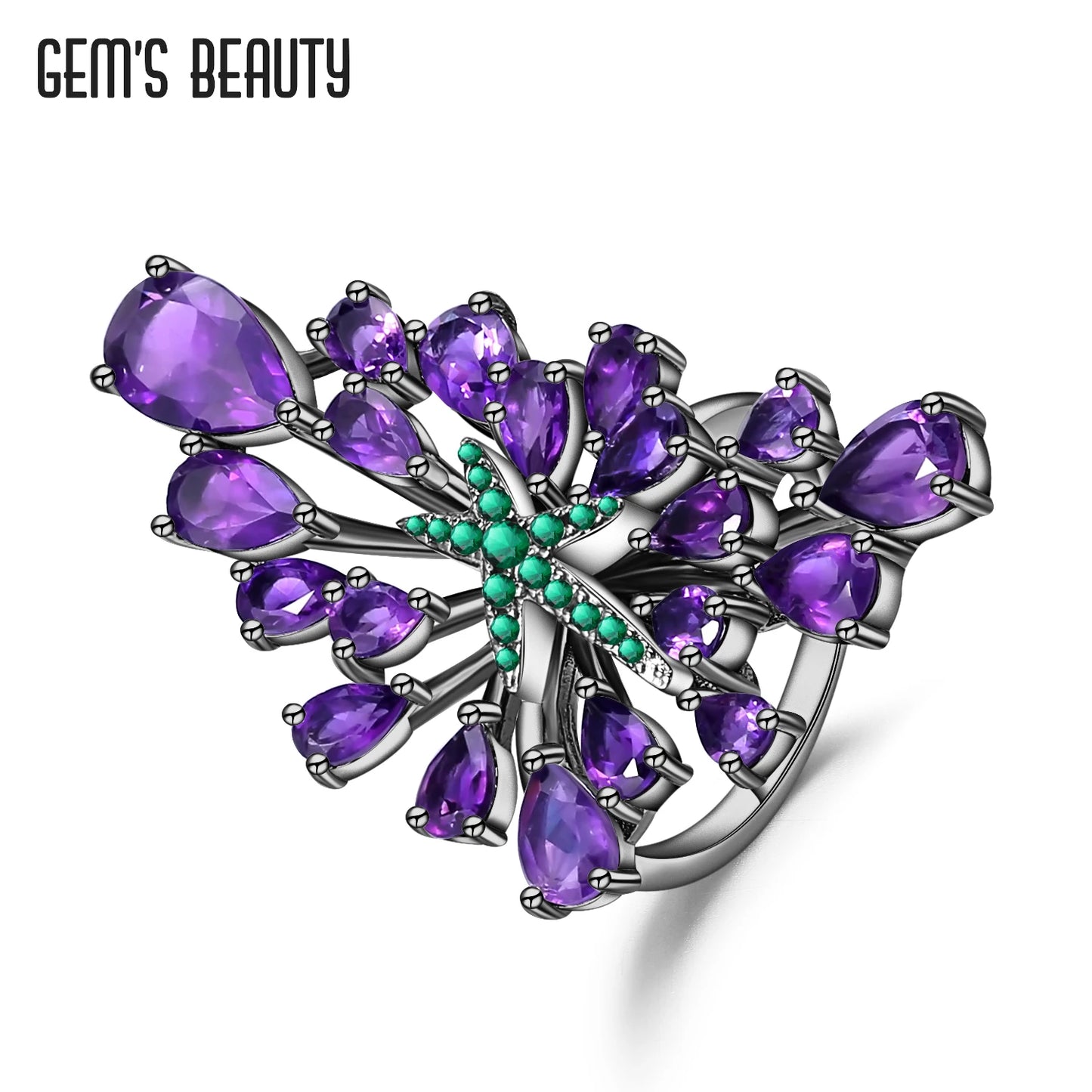 Gem's Beauty Natural Amethyst Luxury Vintage Gothic Punk Ring 925 Sterling Sliver Vintage Gothic Punk Rings Women Fine Jewelry 925 Sterling Sliver Amethyst