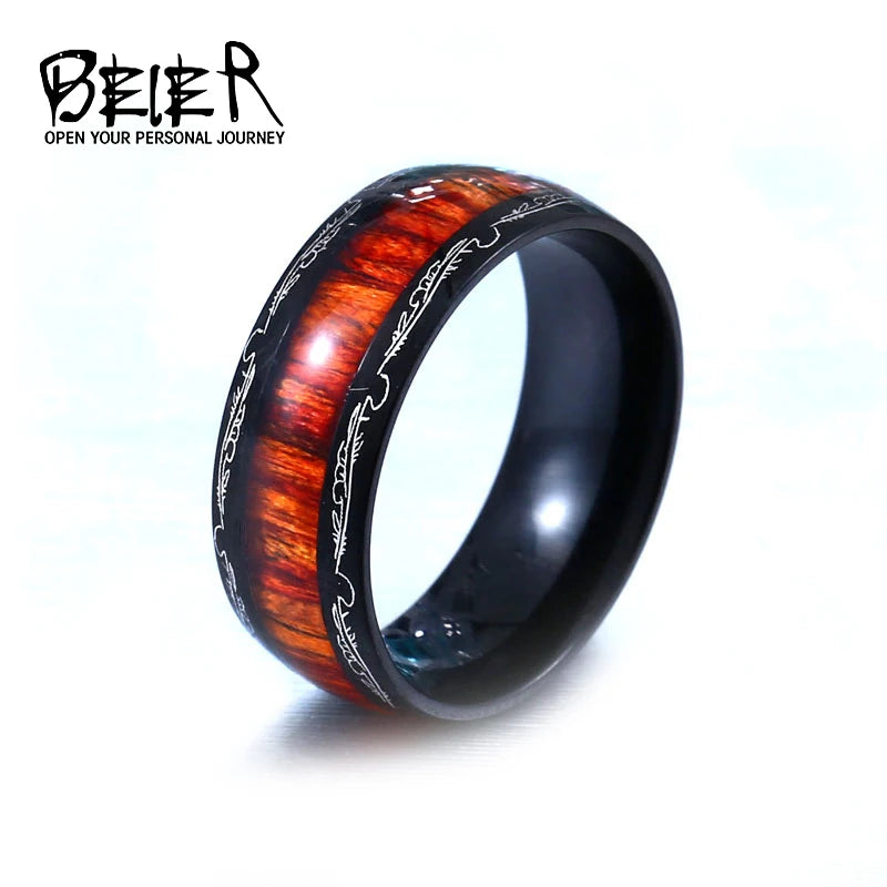 Beier 316L Stainless Steel minimalist red wood men and women wedding ring carve dragon pattern high quality jewelry LLBR-R077R
