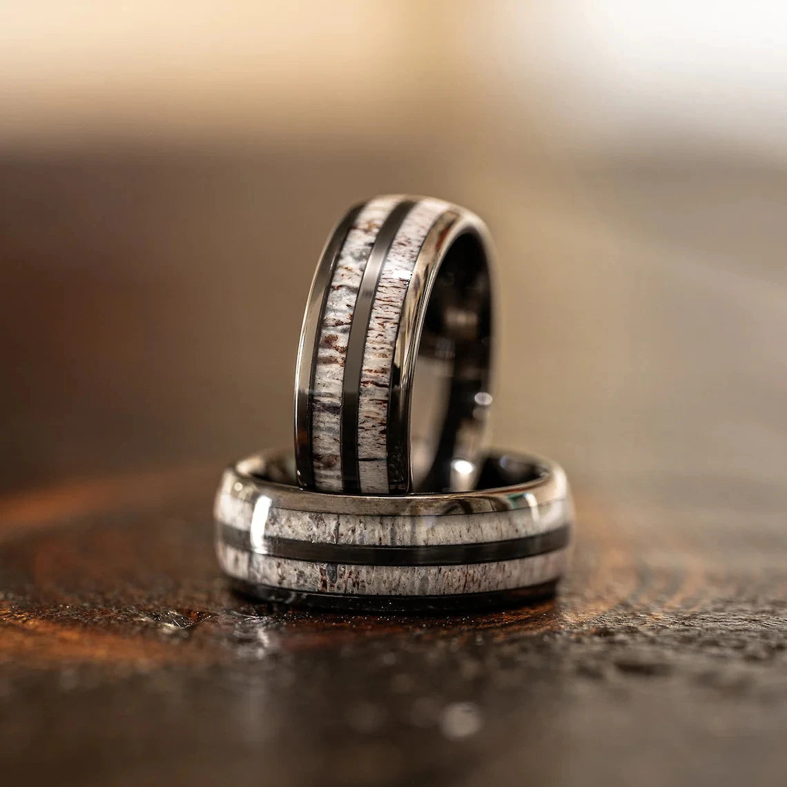 Fashion 8mm Deer Antler Black Titanium Stainles Steel Rings For Men Women Forest Elk Antler Ring Wedding Ring Men Wedding Band
