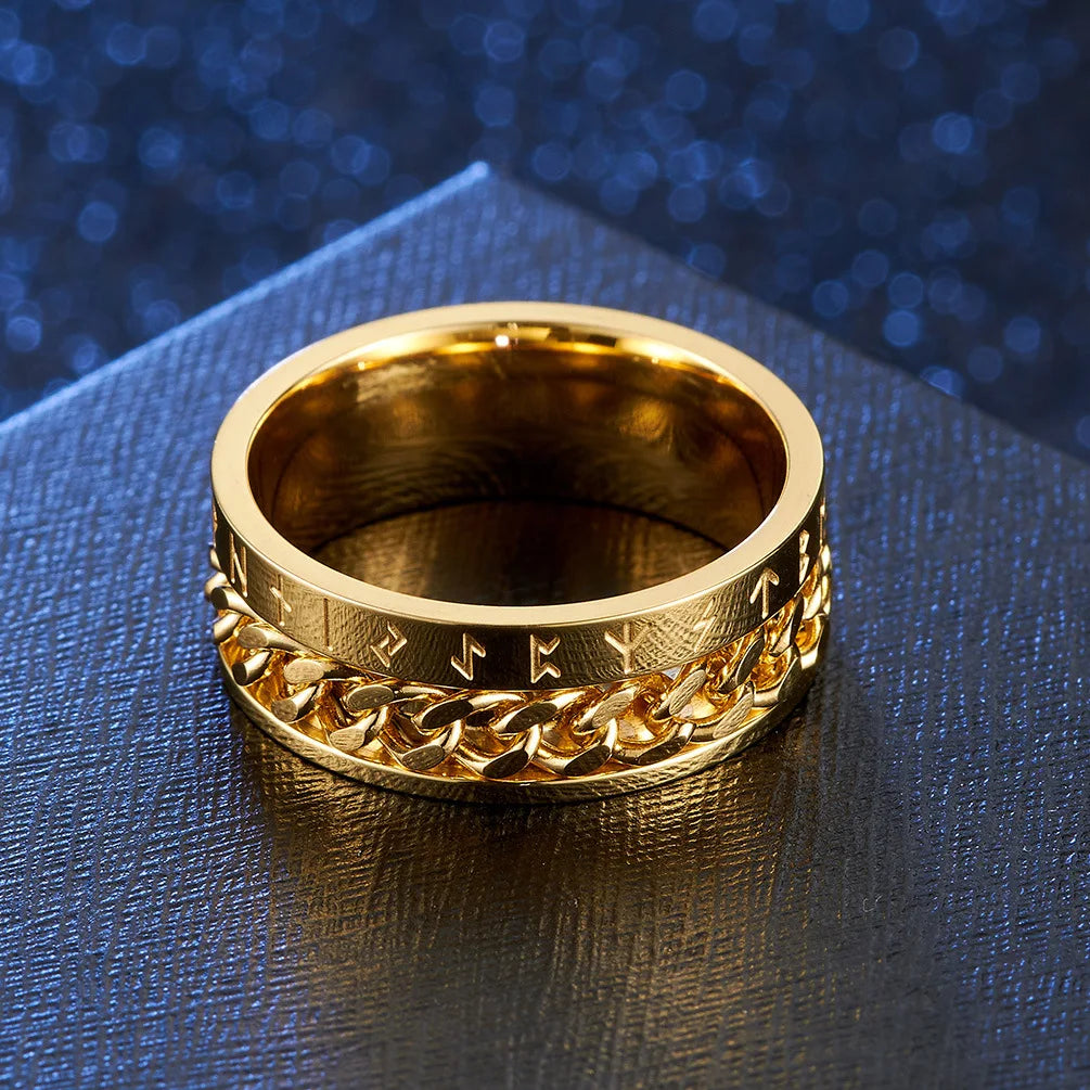 Fashion Anti Stress Anxiety Ring Figet Spinner Rings for Men Women Retro Norse Viking Runes Ring Stainless Steel Rotatable Ring