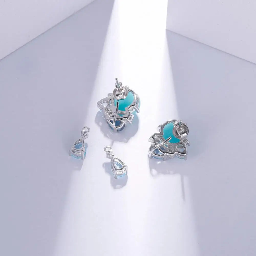 GEM'S BALLET 925 Sterling Silver Handmade Statement Earrings Natural Amazonyte Blue Topaz Gemstone Drop Earrings For Women