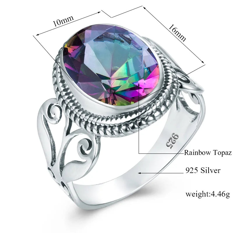 Redwood Brand Rainbow Mystic Topaz Ring Sterling Silver Women Wedding Ring Engagement Party Bohemia Fine Jewellry Birthstone