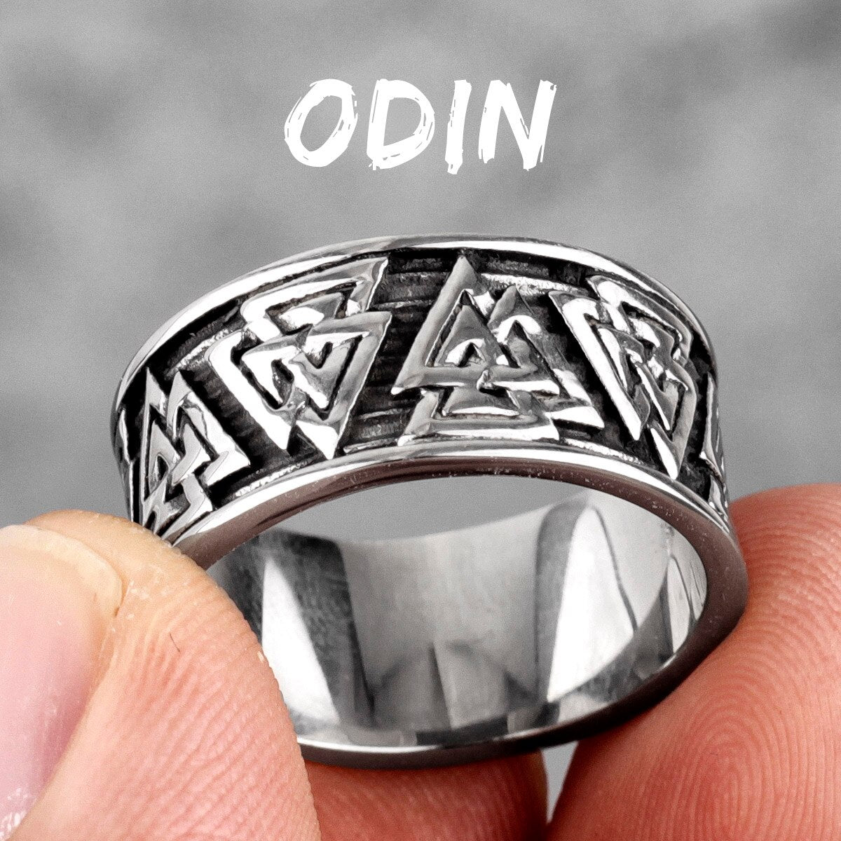 Odin Triangle Viking Symbol Stainless Steel Mens Rings Punk Hip Hop for Male Boyfriend Biker Jewelry Creativity Gift R644-Odin