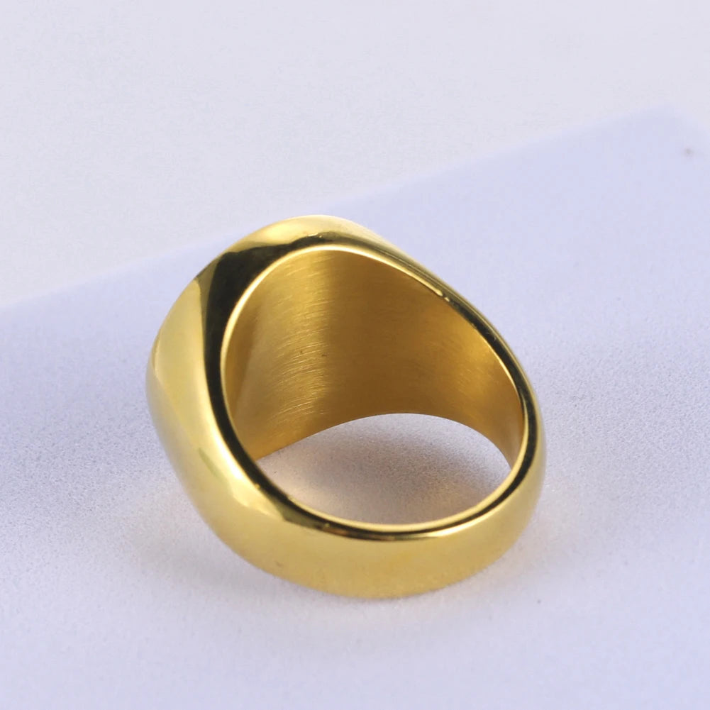 LIKGREAT Stainless Steel Rings for Men Triskele Triple Spiral Symbol Amulet Solomon Signet Ring Punk Occult Magic Pagan Talisman