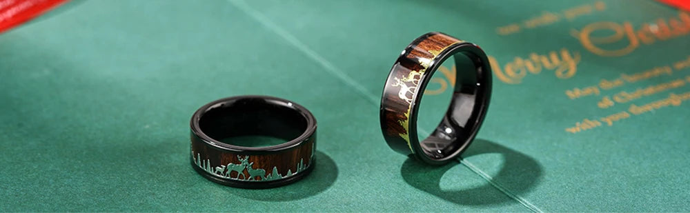Fashion 8mm Deer Antler Black Titanium Stainles Steel Rings For Men Women Forest Elk Antler Ring Wedding Ring Men Wedding Band