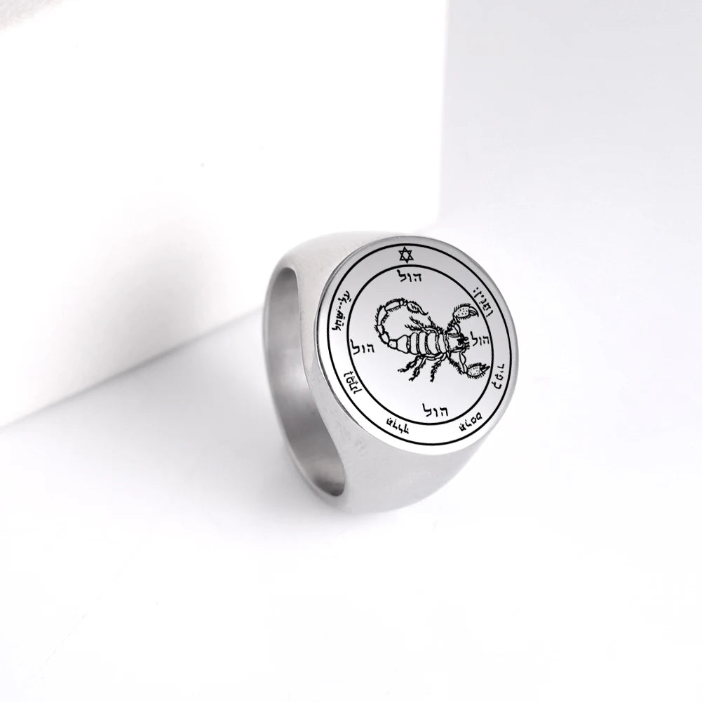 Dawapara Solomon Rings for Men Talisman Key of Solomon Amulet Punk Ring Stainless Steel Jewelry