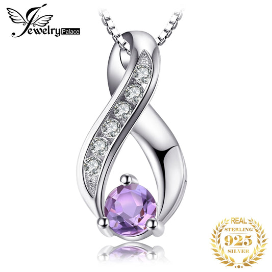 JewelryPalace Infinity Natural Amethyst 925 Sterling Silver Pendant Necklace for Women No Chain