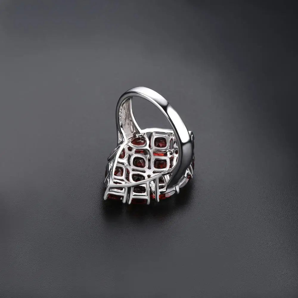 Natural Garnet Sterling Silver Rings Women Wedding Engagement 9.12 Carats Natural Gemstone Fine Jewelry Design Classic Style