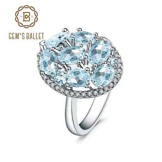 Gem's Ballet Natural Sky Blue Topaz Rings Genuine 100% 925 Sterling Silver Vintage Fashion Jewelry For Women Wedding Engagement CHINA