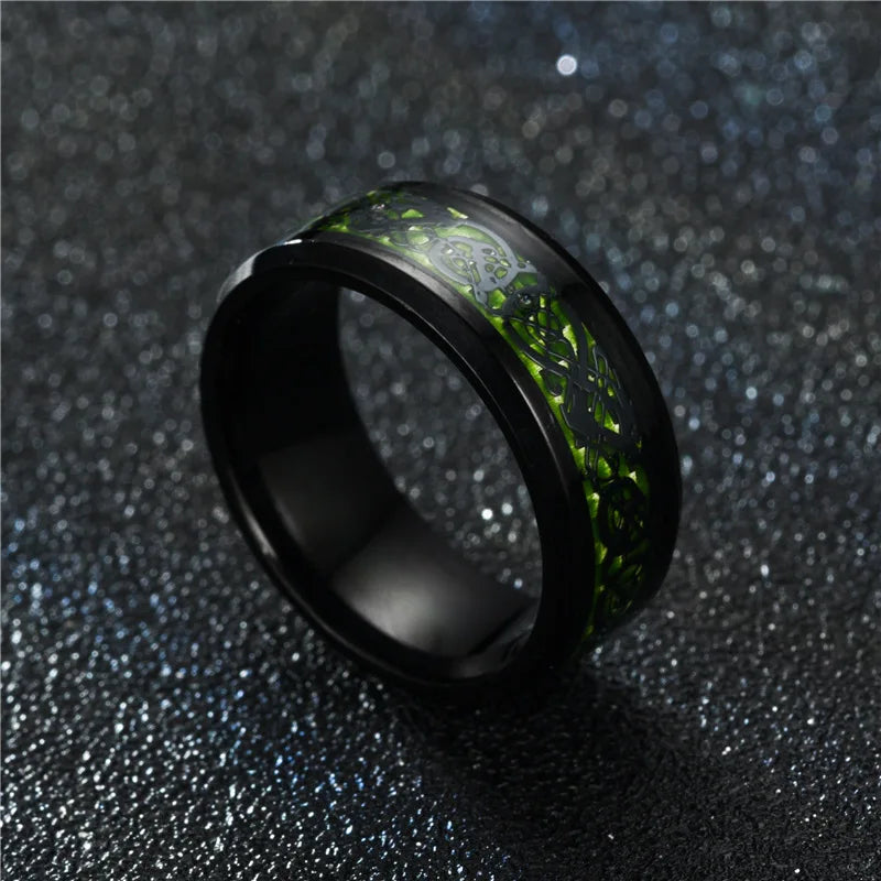 Punk Titanium Steel Black Carbon Fiber Mens Rings Fashion Red Blue Green Ring Anel Masculino Jewelry Wholesale