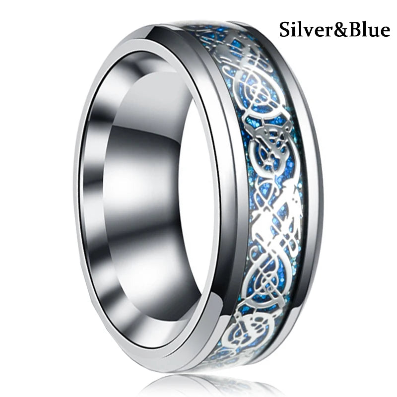 Classic 8mm Men Ring Titanium Stainless Steel Ring Inlay Black Blue Carbon Fiber Ring Wedding Jewelry Christmas Gift Accessories