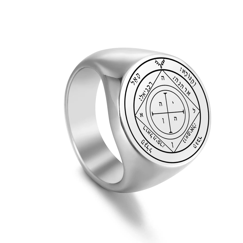 Dawapara Solomon Rings for Men Talisman Key of Solomon Amulet Punk Ring Stainless Steel Jewelry