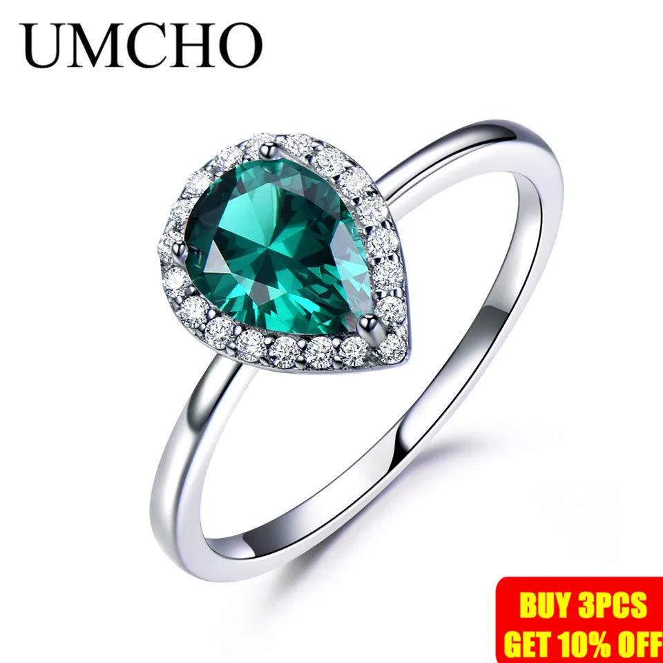 UMCHO Green Emerald Gemstone Rings for Women Halo Engagement Wedding Promise Ring 925 Sterling Silver Party Romantic Jewelry