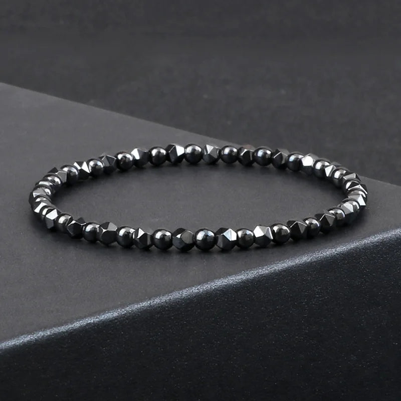4mm Beads Bracelet Irregular Hematite Men Handmade Stretch Jewelry Black Lava Stone Charms Bracelets For Women Friendship Gifts