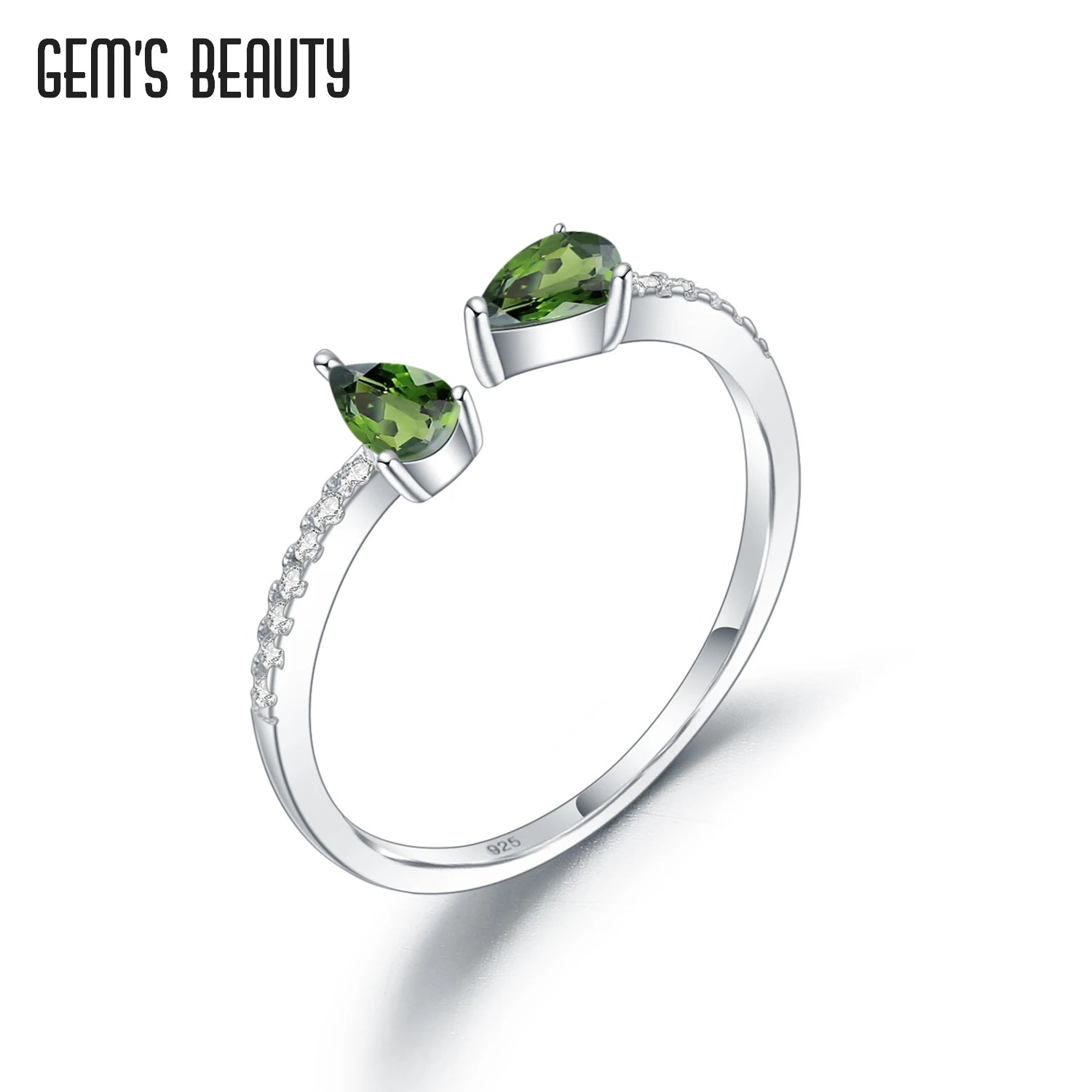 Gem's Beauty 925 Sterling Silver Exquisite Adjustable Open Rings Pear Cut Natural Chrome Diopside Rings For Women Fine Jewelry