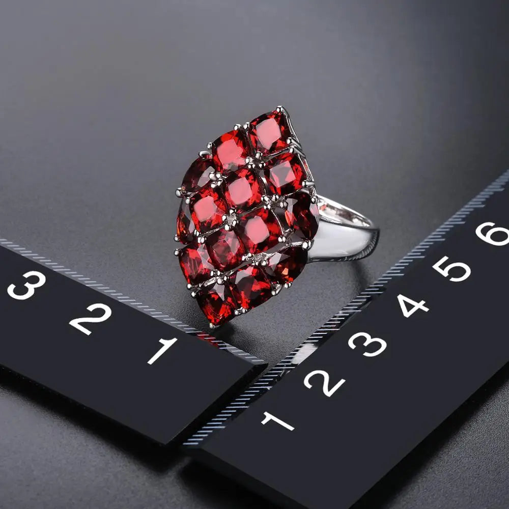 Natural Garnet Sterling Silver Rings Women Wedding Engagement 9.12 Carats Natural Gemstone Fine Jewelry Design Classic Style