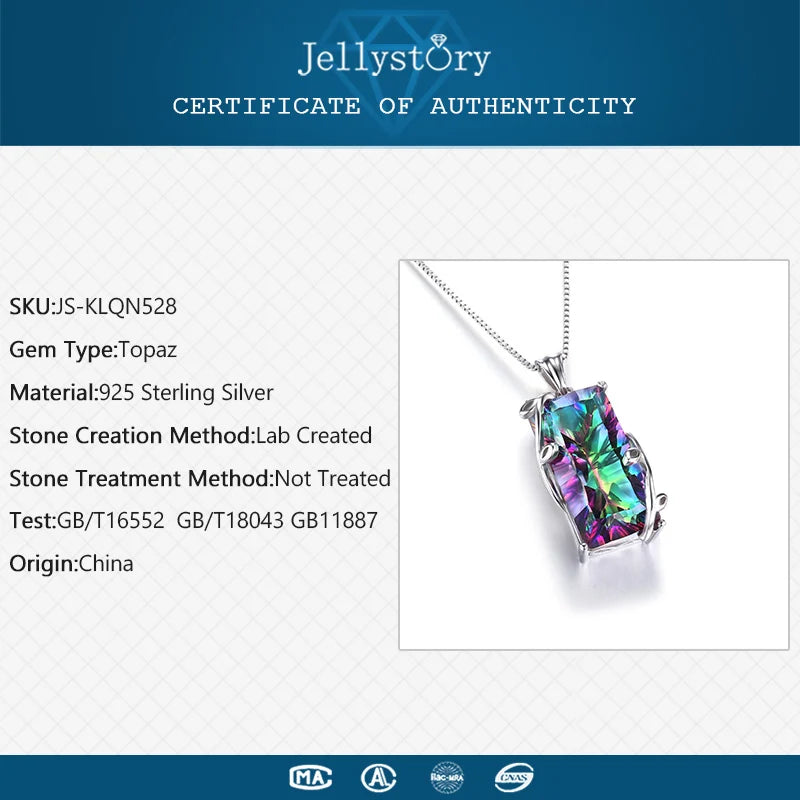 Jellystory Silver 925 Jewelry Necklace with Rectangle Topaz Gemstones Pendants for Women Wedding Engagement Party Gift Wholesale