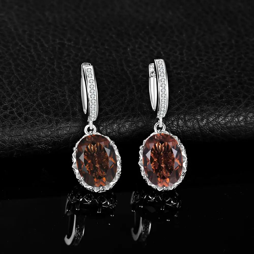 JewelryPalace Large 7ct Genuine Smoky Quartz 925 Sterling Silver Dangle Drop Earrings for Women Statement Gemstone Earings