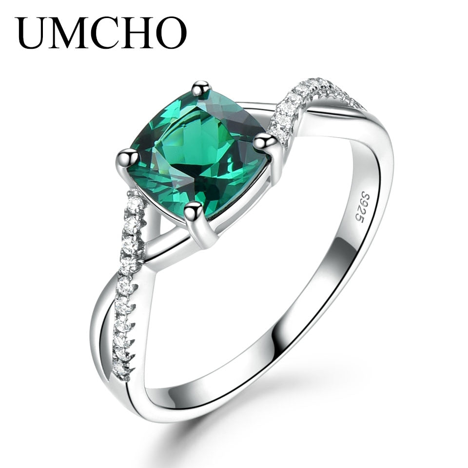 UMCHO Morganite Gemstone Rings for Women Real 925 Sterling Silver Ring Silver Wedding Engagement Band Romantic Fine Jewelry Gift Emerald ring