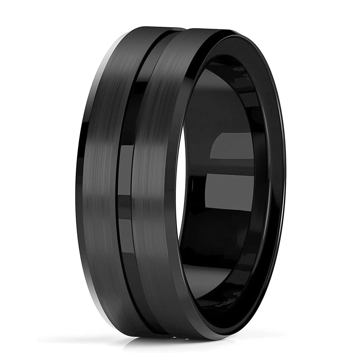 Fashion 8mm Black Polished Finish Tungsten Wedding Ring For Men Inlaid Zirconia Stainless Steel Engagement Ring Men Wedding Band