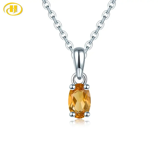 Hutang Citrine 925 Silver Pendant Oval 6x4mm Real Yellow Gemstone Solid 925 Sterling Silver Chain Fine Simple Jewelry for Women