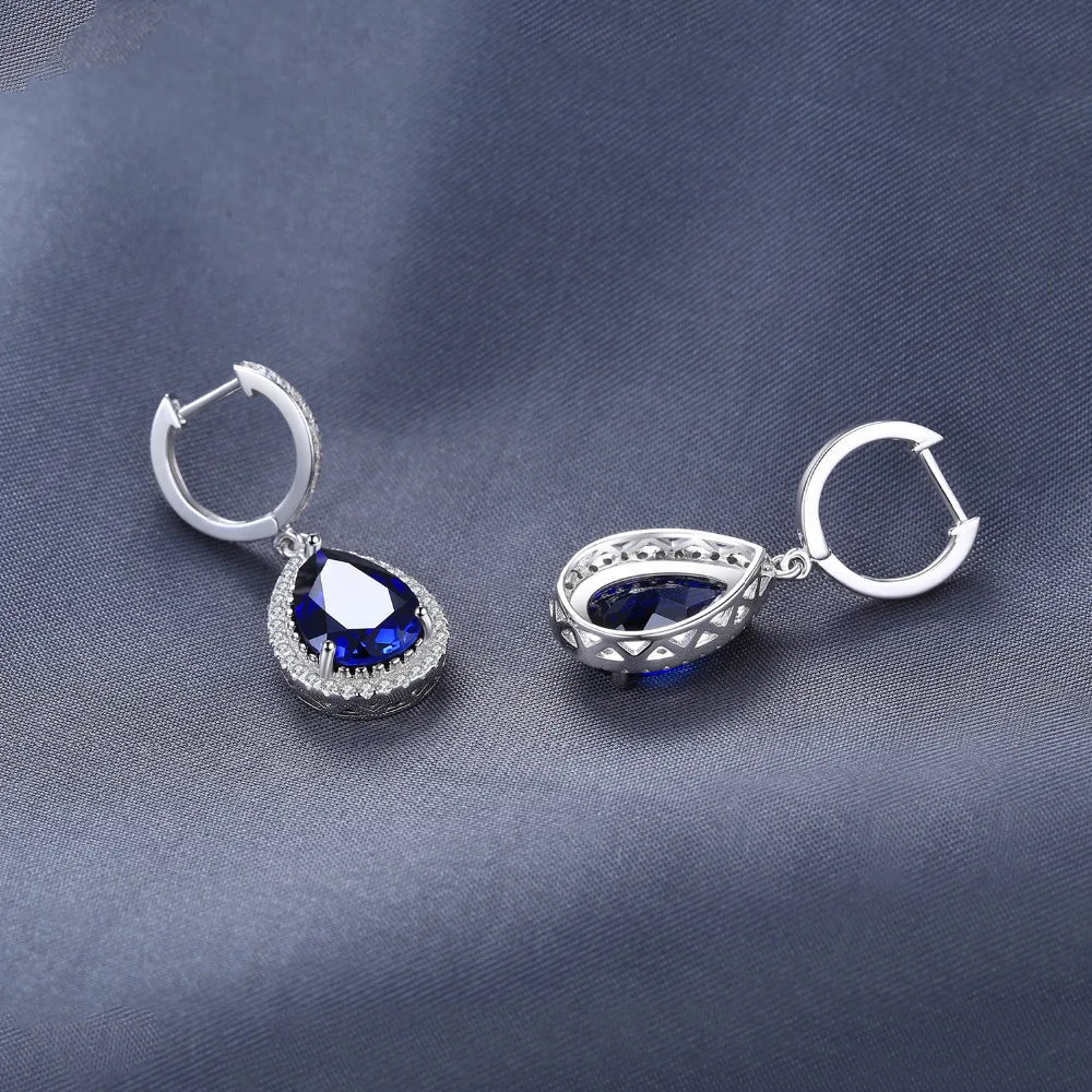 JewelryPalace 12ct Huge Pear Created Blue Sapphire 925 Sterling Silver Dangle Earrings for Women
