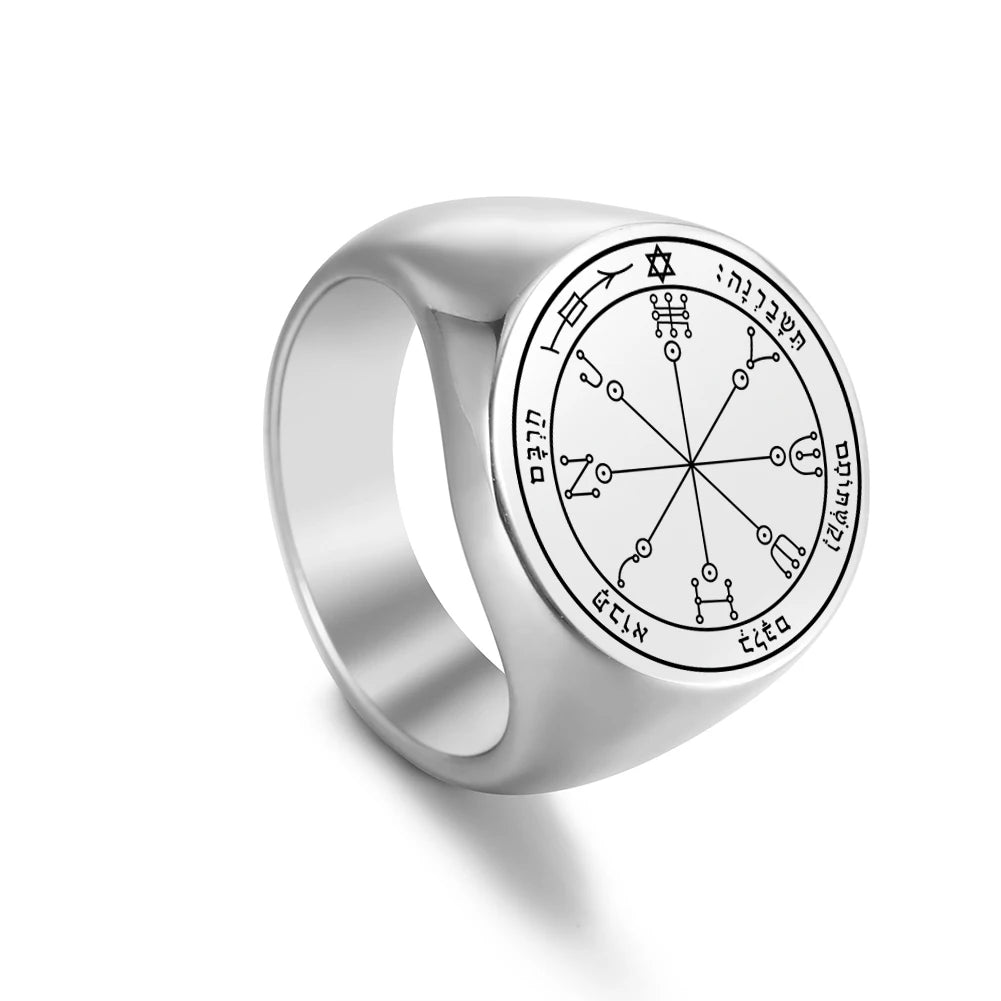 Dawapara Solomon Rings for Men Talisman Key of Solomon Amulet Punk Ring Stainless Steel Jewelry