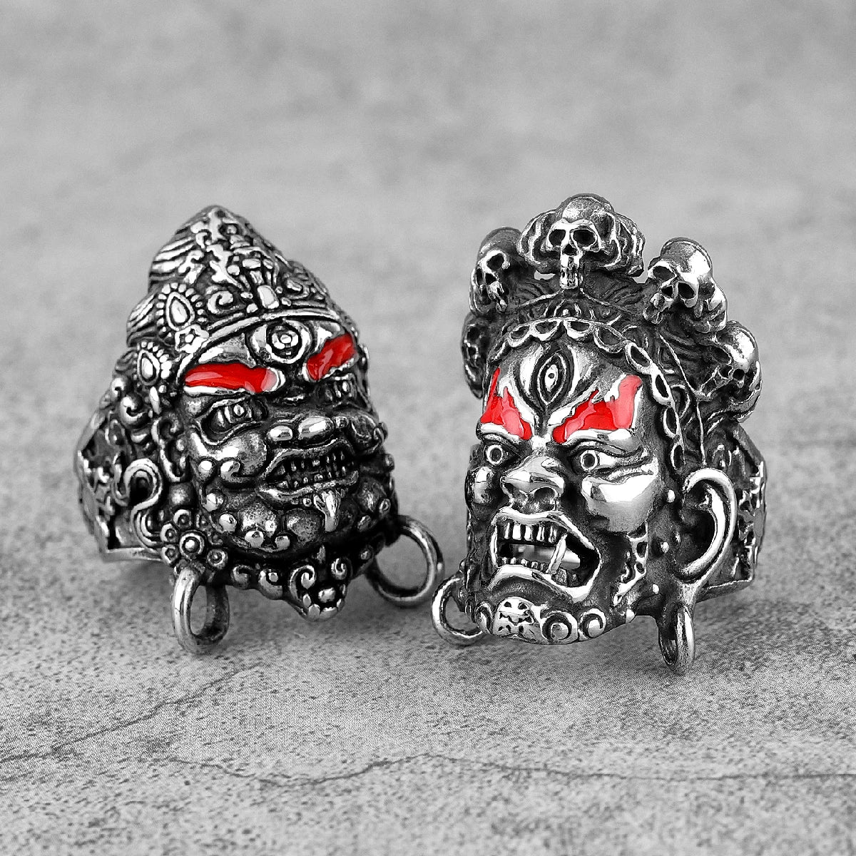 Tibetan Buddhism Raksha Buddha Stainless Steel Mens Rings Punk Amulet for Male Boyfriend Biker Jewelry Creativity Gift Wholesale