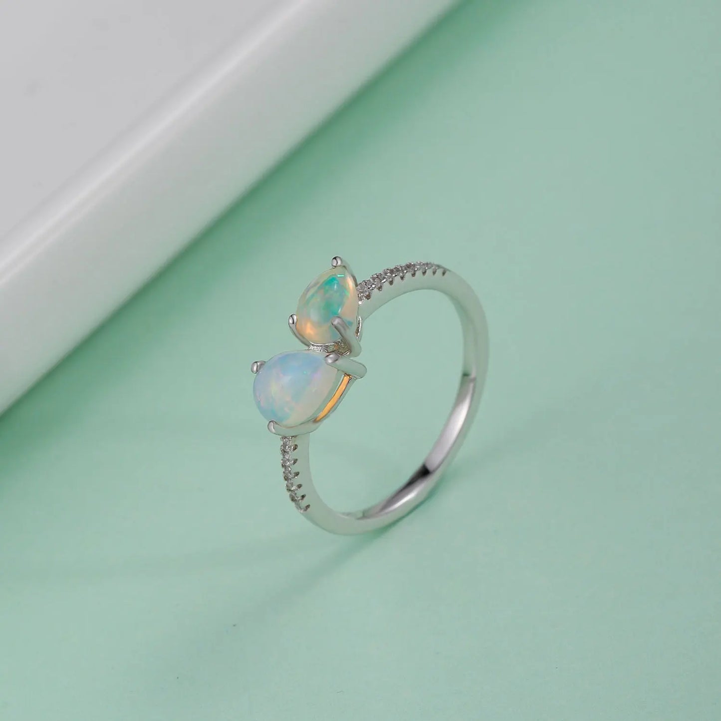 Gem's Beauty 925 Sterling Silver Fine Jewelry Rings Exquisite Pear Cut Natural Ethiopia Opal Adjustable Open Rings For Women