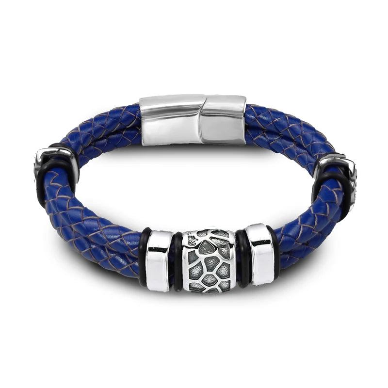 Brown Luxury 316L Stainless Steel Irregularly Cracked Man Bracelet Genuine Braided Leather Men's Jewelry Free Shipping Items