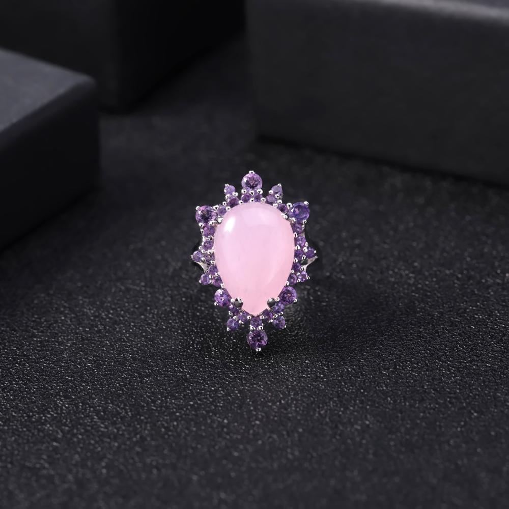 GEM&#39;S BALLET925 Sterling Silver Ring Earrings Pendant Sets Natural Pink Calcedony Vintage Jewelry Set For Women Fine Jewelry