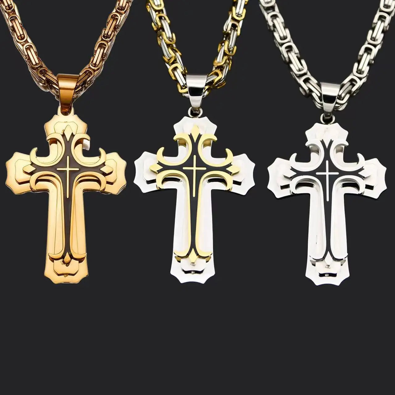 Double-layer Corrosion-resistant Oiling Cross Necklace for Men, Made of Stainless Steel