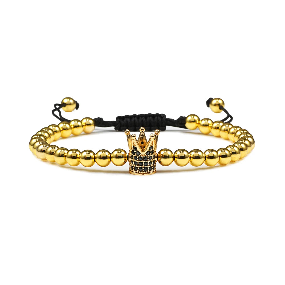 New Couple Bead Bracelet Micro CZ Crown Braided Bracelets For Men Women Adjustable Bangles His Hers Hand Jewelry Lover DIY Gifts