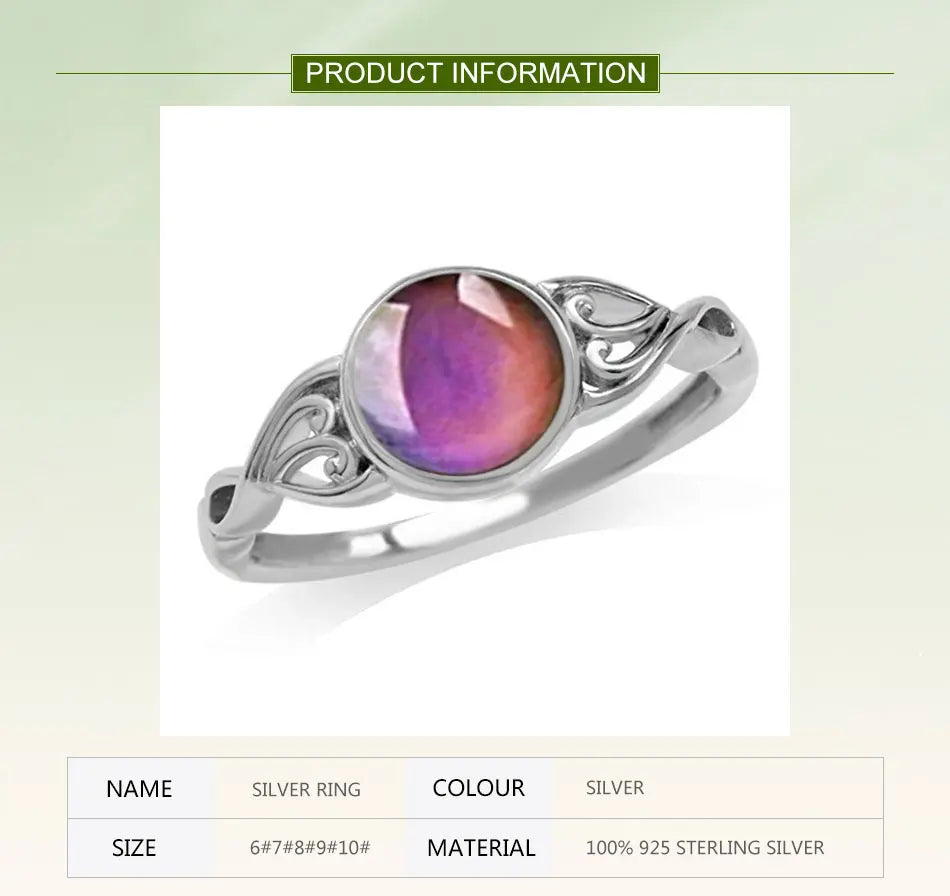 ZDADAN 925 Silver Oval Mood Temperature Change Ring For Women Charm Wedding Party Jewelry Gifts