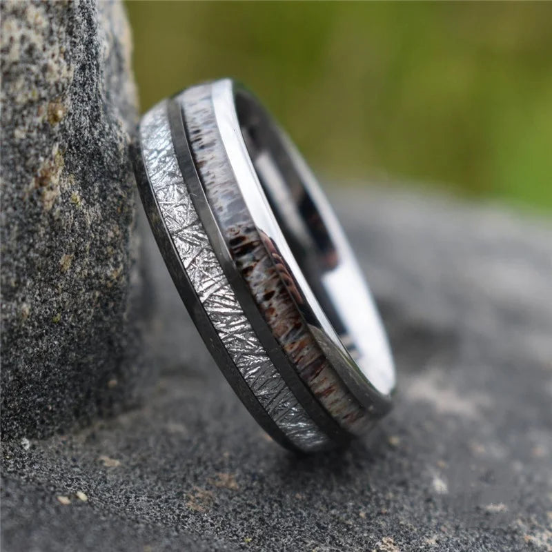 2025 Trendy 8mm Black Titanium Wedding Stainless Steel Rings For Men Inlay Colorful Abalone Shell Ring Men Wedding Band Jewelry