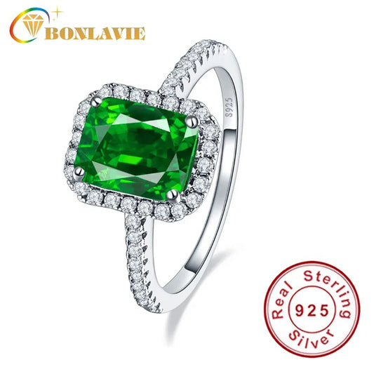 BONLAVIE Vintage Style Green Emerald Ring 925 Sterling Silver Anel Feminino Aneis Bijoux Engagement Jewelry Rings BN-1009R
