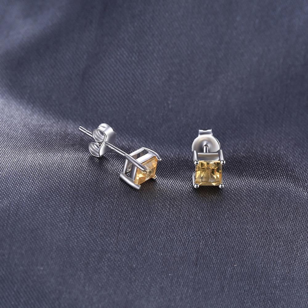 JewelryPalace Square Natural Yellow Citrine 925 Sterling Silver Stud Earrings for Women Fashion Princess Gemstone Earrings