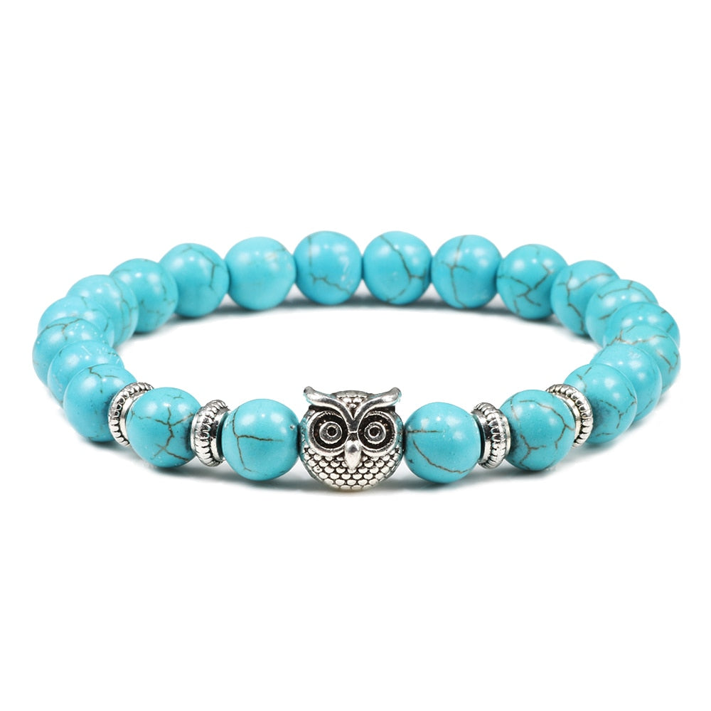 Black Lava Tiger Eye Weathered Stone Bracelets Bangles Classic Owl Beaded Natural Charm Bracelet for Women and Men Yoga Jewelry Blue Owl CHINA